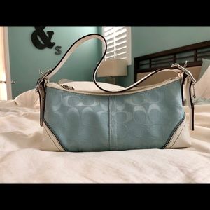 COACH small baby blue and white bag